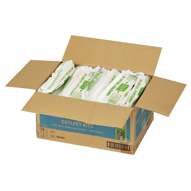 MONOGRAM KNIFE-FORK-SPOON NAPKIN SALT & PEPPER COMPOSTABLE CUTLERY KIT