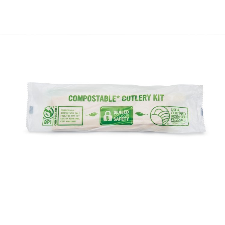 MONOGRAM KNIFE-FORK-SPOON NAPKIN SALT & PEPPER COMPOSTABLE CUTLERY KIT