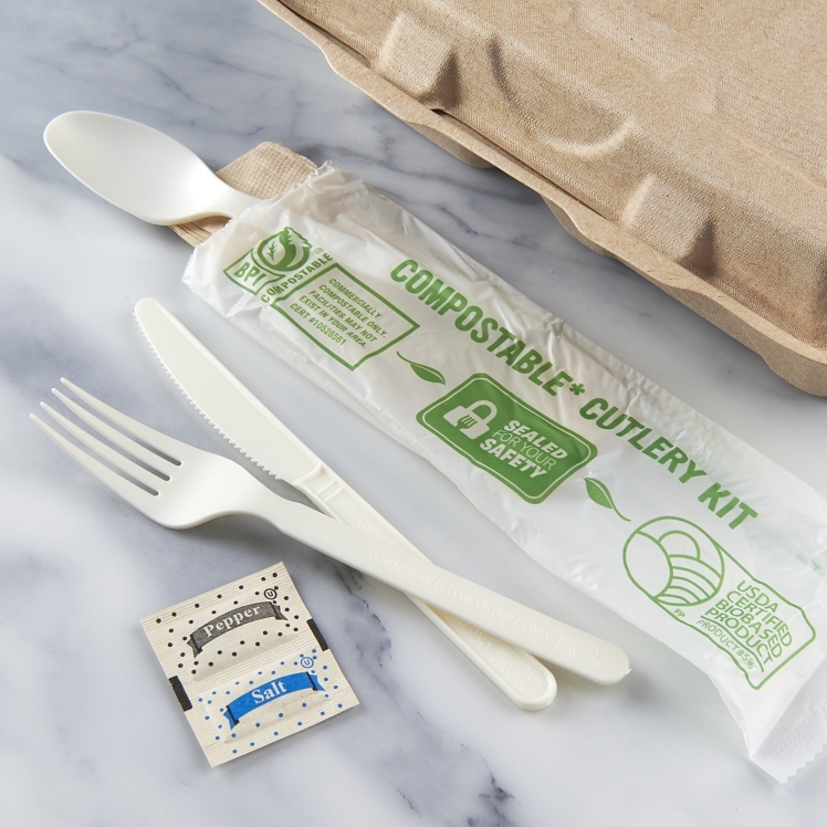 MONOGRAM KNIFE-FORK-SPOON NAPKIN SALT & PEPPER COMPOSTABLE CUTLERY KIT