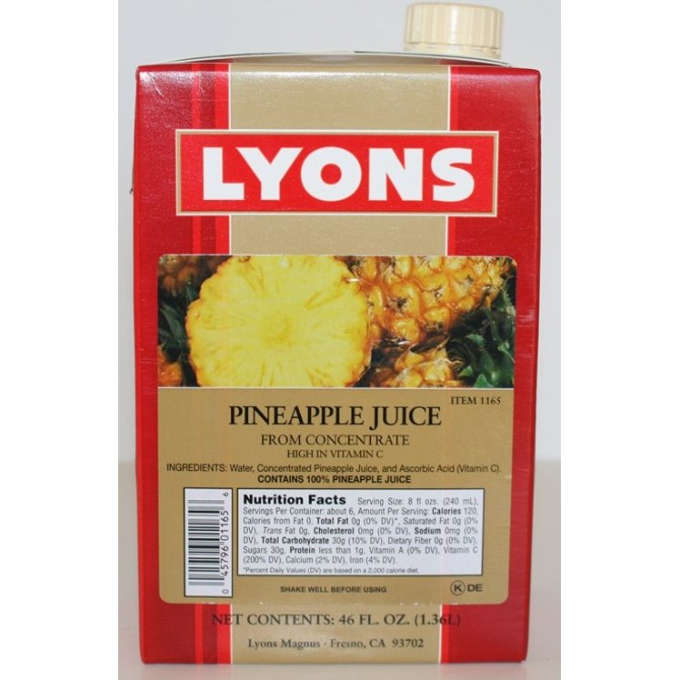 LYONS MAGNUS READY TO SERVE 100% PINEAPPLE JUICE