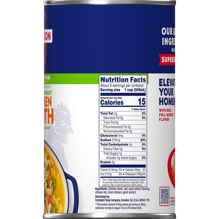 SWANSON CHICKEN BROTH LIQUID REDUCED SODIUM SHELF
