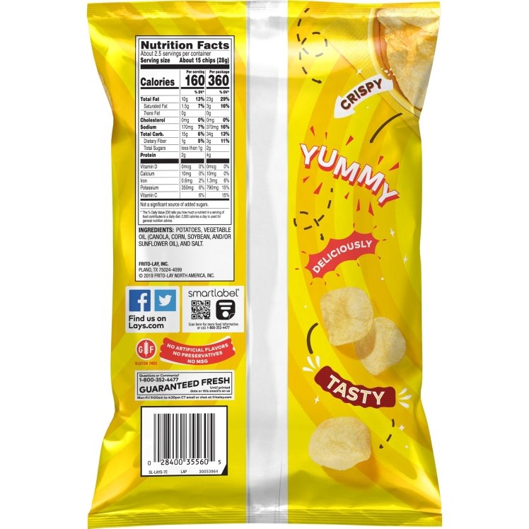 LAYS POTATO CHIPS PLAIN SINGLE SERVE BAG CLASSIC