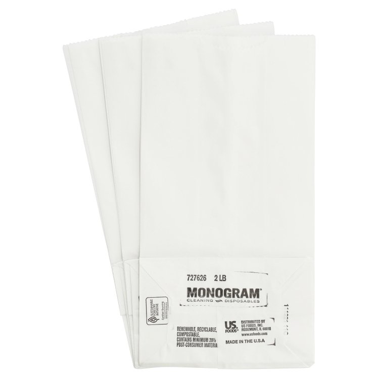 MONOGRAM 2 LB WHITE PAPER CARRY OUT BAG