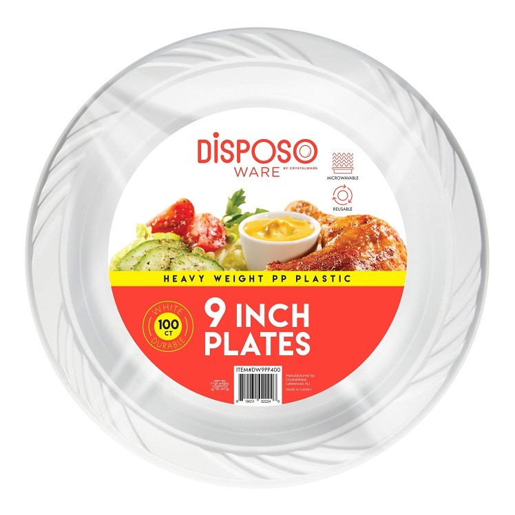 CRYSTAL WARE PLATE, POLYPROPYLENE 9 WHITE ROUND