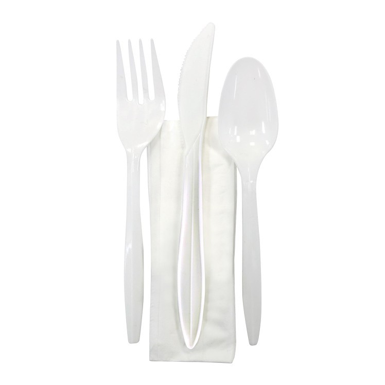 Crystalware Cutlery Kit Knife, Fork, Spoon, Napkin White Medium weight Polypropylene Plastic
