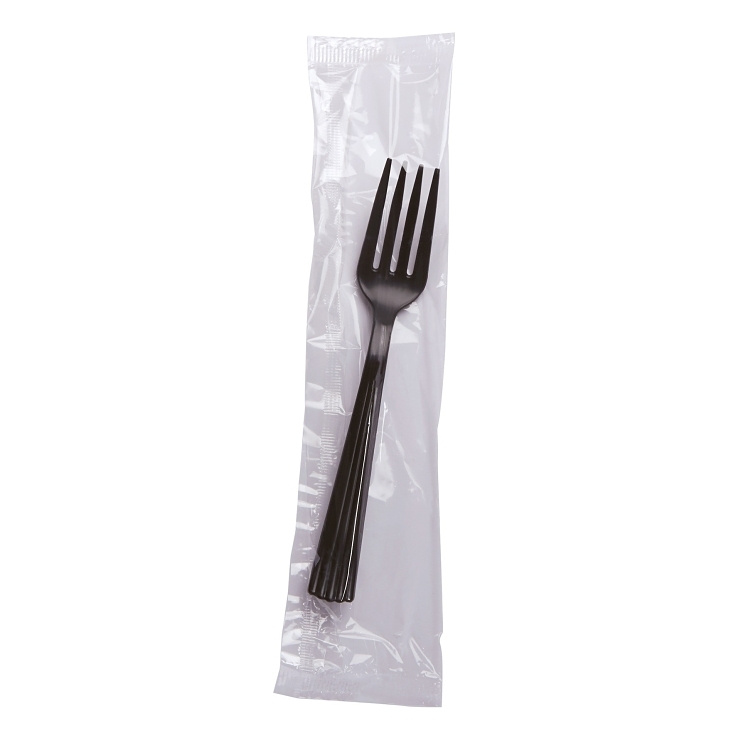 FINESSE DINNERWARE WNA BLACK HEAVY WEIGHT PLASTIC FORK INDIVIDUALLY WRAPPED