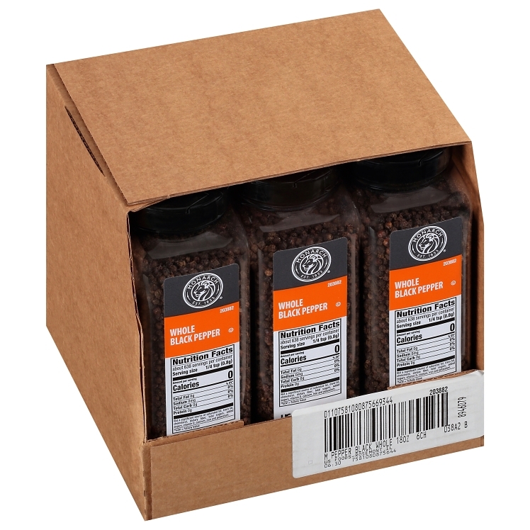 MONARCH SPICE BLACK PEPPER WHOLE PLASTIC SHAKER