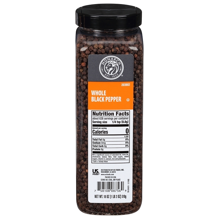 MONARCH SPICE BLACK PEPPER WHOLE PLASTIC SHAKER