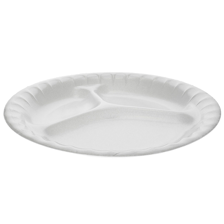 MONOGRAM 9IN 3 COMPARTMENT WHITE LAMINATED FOAM PLATES