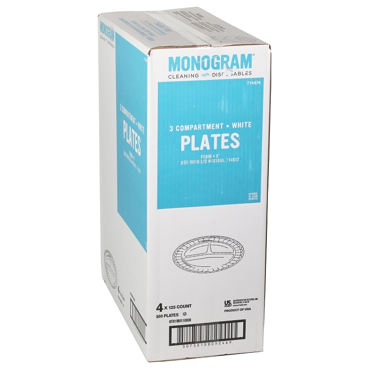 MONOGRAM PLATE FOAM 9 INCH 3 COMPARTMENT WHITE