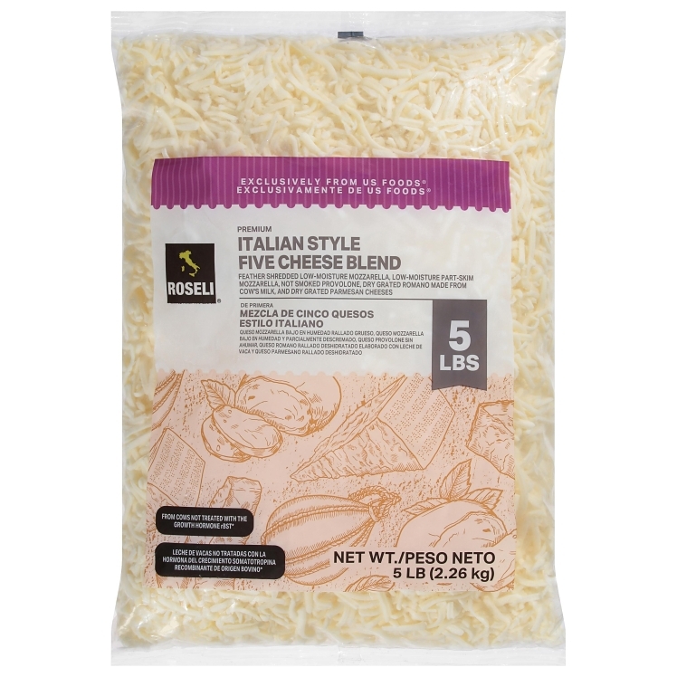 ROSELI CHEESE MOZZARELLA PROVOLONE 5 BLEND FEATHER SHREDDED