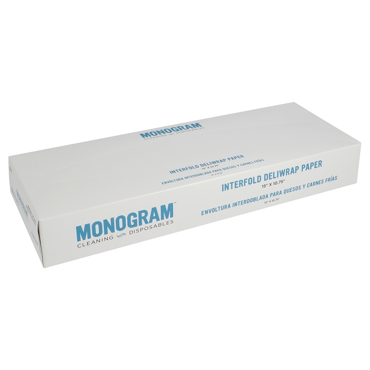 MONOGRAM 15X10.75 WHITE INTERFOLD DELIWRAP PAPER