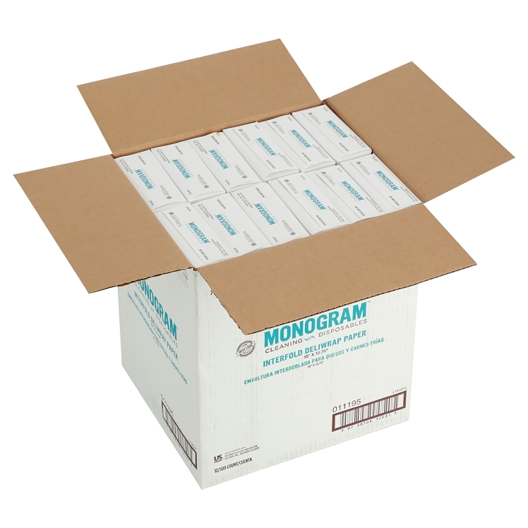 MONOGRAM 15X10.75 WHITE INTERFOLD DELIWRAP PAPER