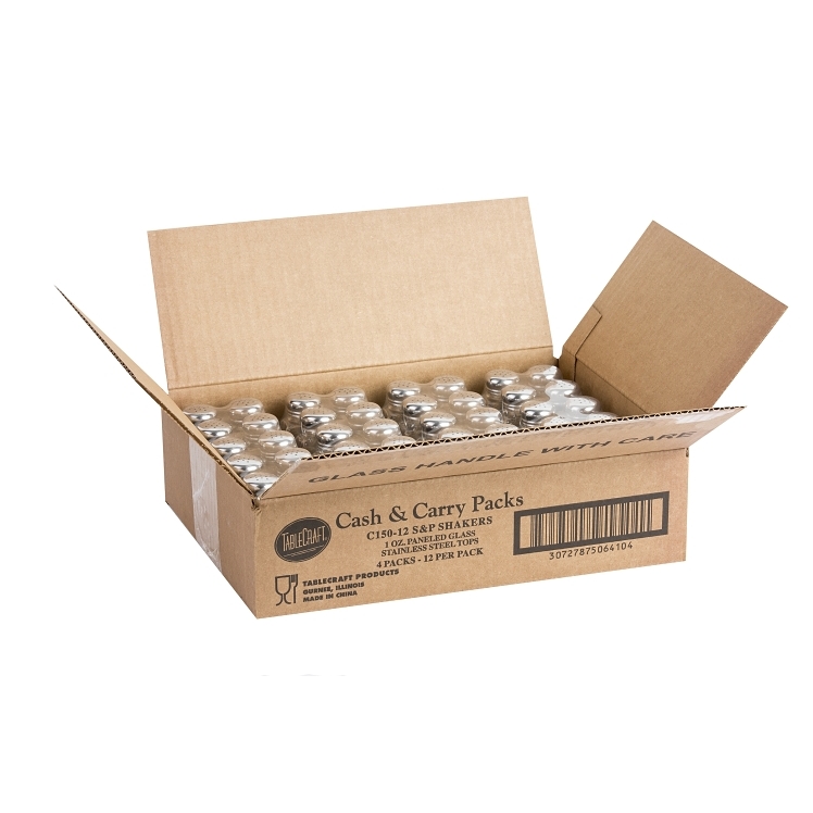 TABLECRAFT GLASS SHAKER SALT & PEPPER 1 OUNCE CLEAR PANELED