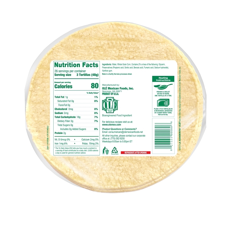 LA BANDERITA WHITE CORN TORTILLA 4.5 INCH