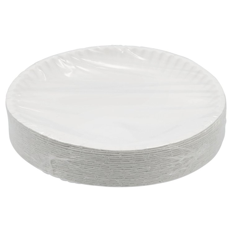 MONOGRAM 9 IN WHITE ROUND LIGHTWEIGHT PAPER PLATES