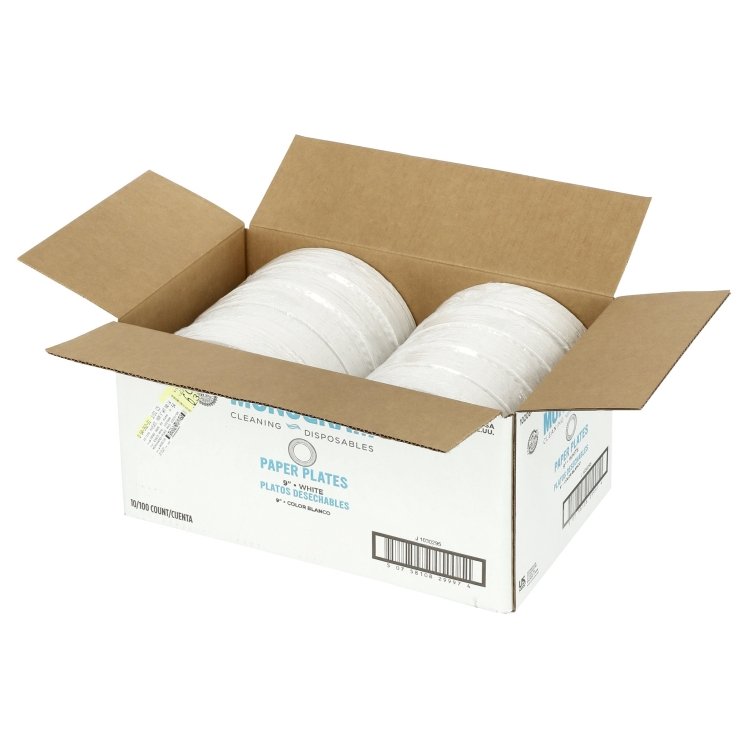 MONOGRAM 9 IN WHITE ROUND LIGHTWEIGHT PAPER PLATES