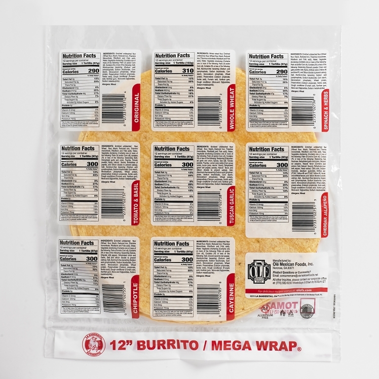 LA BANDERITA TOMATO BASIL FLOUR TORTILLAS 12 INCH