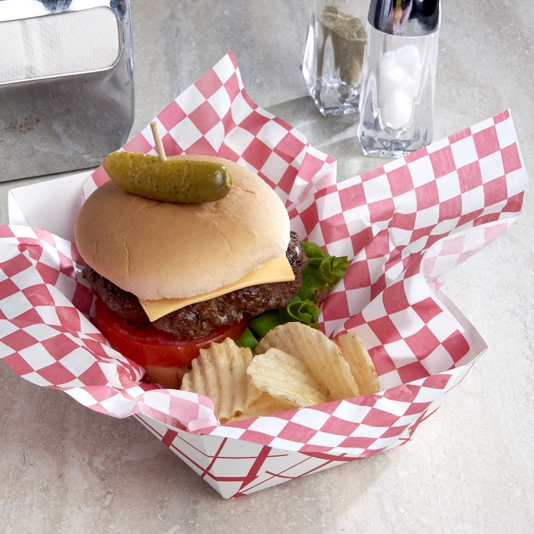 MONOGRAM LINER BASKET 12X12 RED CHECKERED