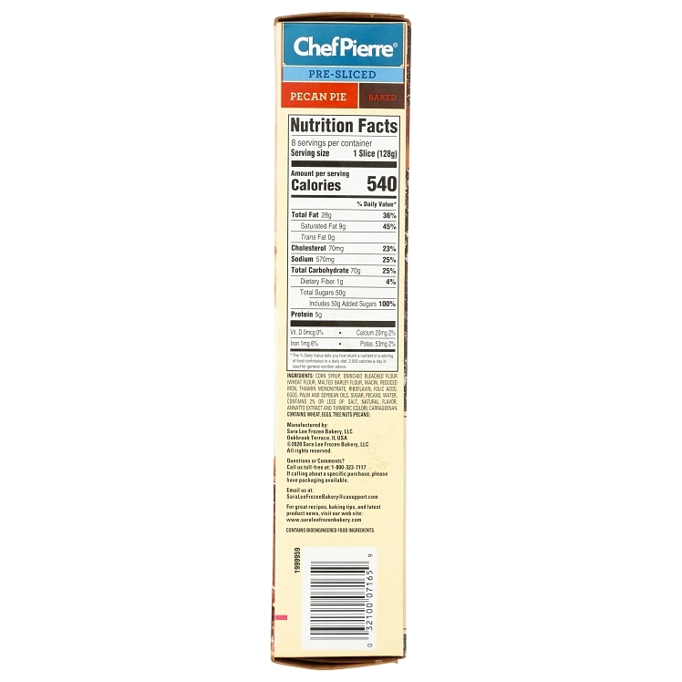 CHEF PIERRE SOUTHERN PECAN PIE 10 8 SLICED BAKED FROZEN
