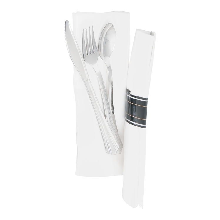 WNA COMET REFLECTIONS WHITE NAPKIN ROLL WITH CUTLERY KIT