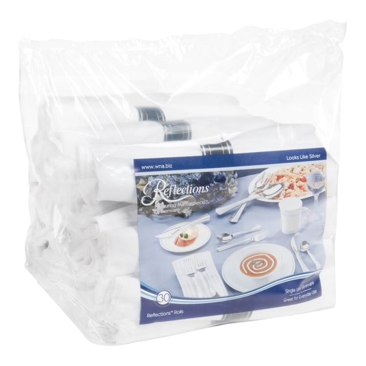 WNA COMET REFLECTIONS WHITE NAPKIN ROLL WITH CUTLERY KIT