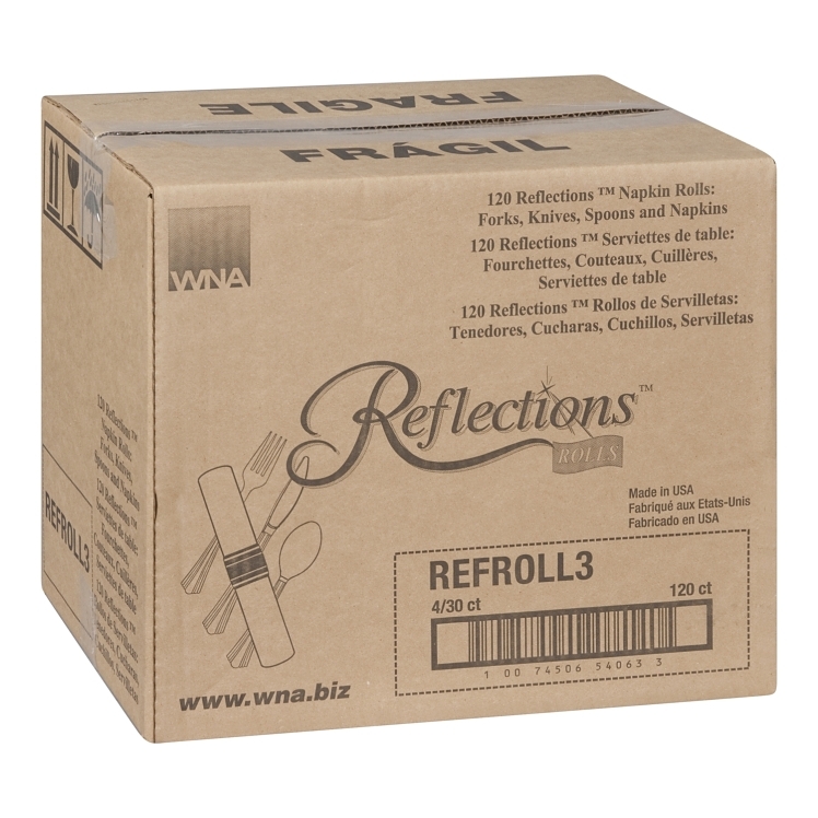 WNA COMET REFLECTIONS WHITE NAPKIN ROLL WITH CUTLERY KIT