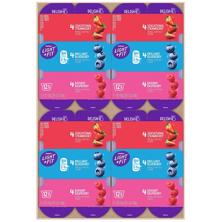 DANNON LIGHT & FIT YOGURT ASSORTED STRAWBERRY BLUEBERRY & RASPBERRY FAT FREE SINGLE SERVING CUPS