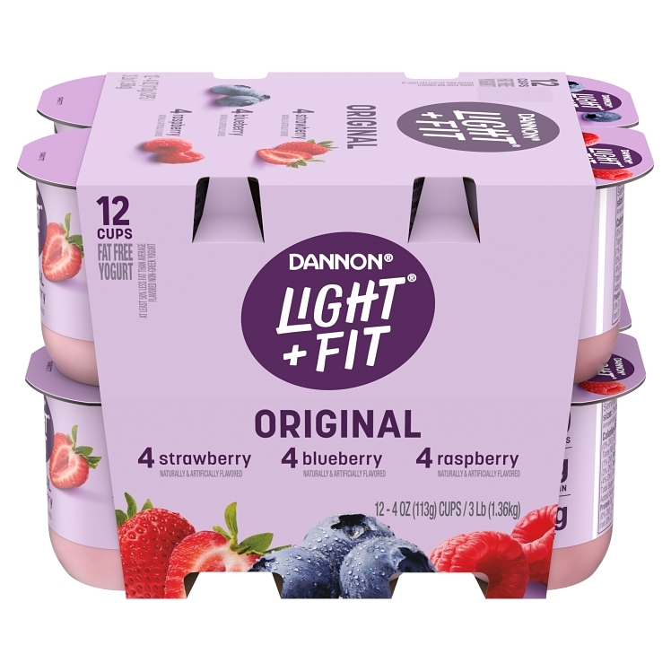DANNON LIGHT & FIT YOGURT ASSORTED STRAWBERRY BLUEBERRY & RASPBERRY FAT FREE SINGLE SERVING CUPS