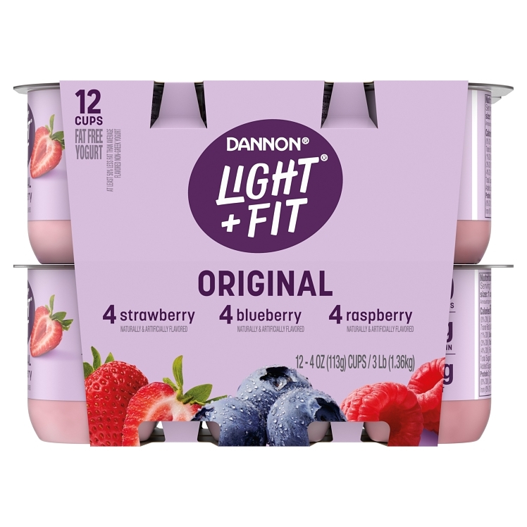 DANNON LIGHT & FIT YOGURT ASSORTED STRAWBERRY BLUEBERRY & RASPBERRY FAT FREE SINGLE SERVING CUPS