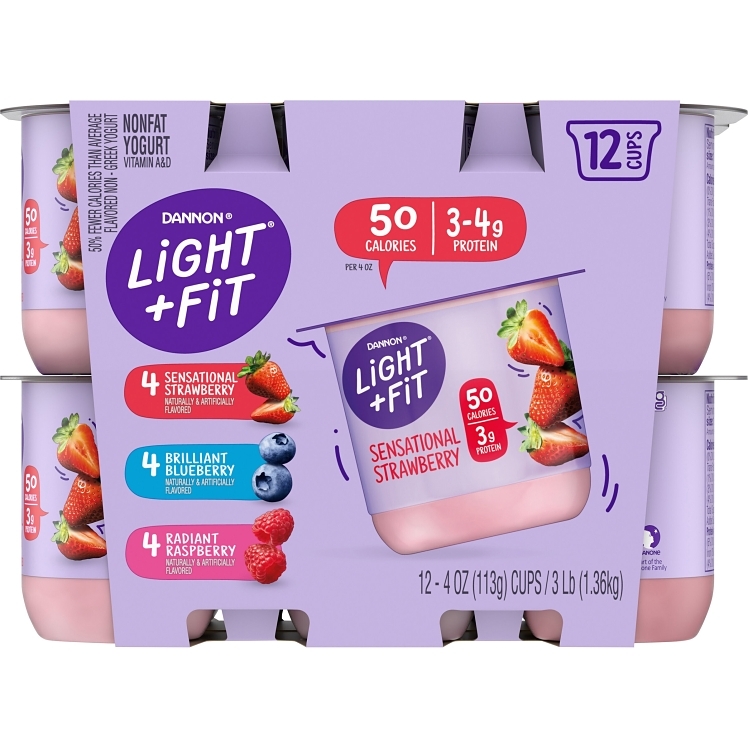 DANNON LIGHT & FIT YOGURT ASSORTED STRAWBERRY BLUEBERRY & RASPBERRY FAT FREE SINGLE SERVING CUPS