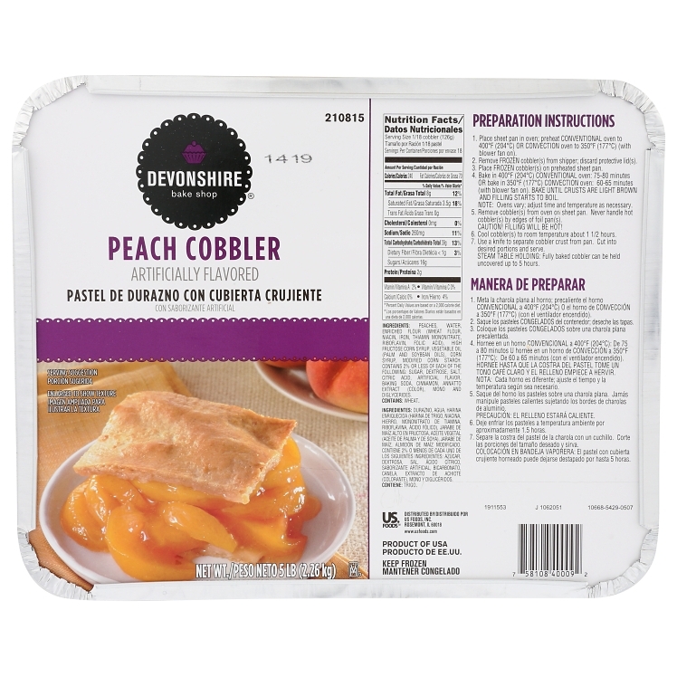 DEVONSHIRE PEACH COBBLER RAW FROZEN IN FOIL PAN