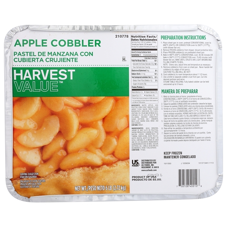 HARVEST VALUE APPLE COBBLER RAW FOIL PAN FROZEN