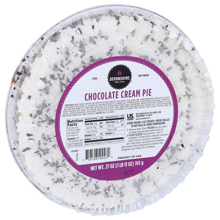 DEVONSHIRE CHOCOLATE CREAM PIE 10 INCHES THAW & SERVE