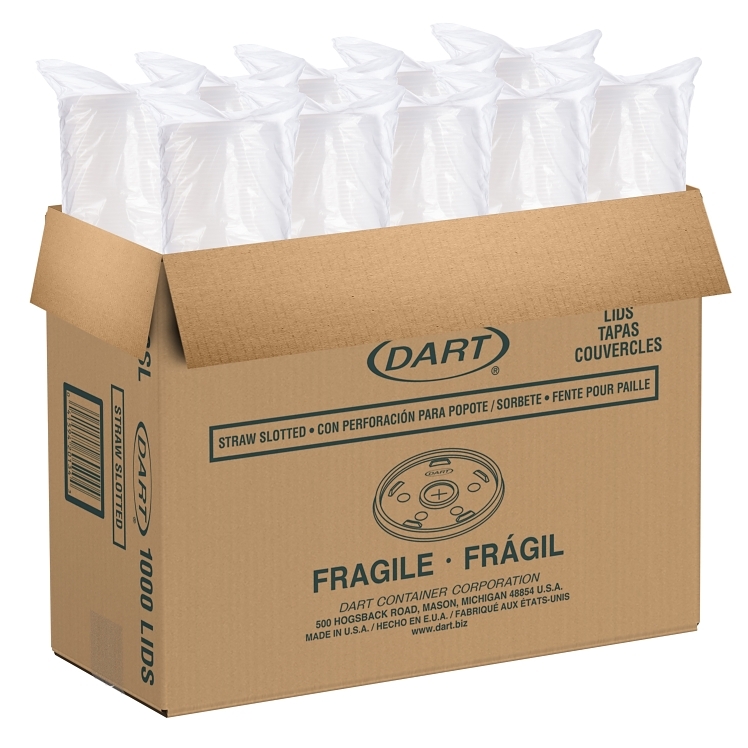 DART STRAW SLOTTED PLASTIC TRANSLUCENT LIDS FOR 8 OZ CUPS