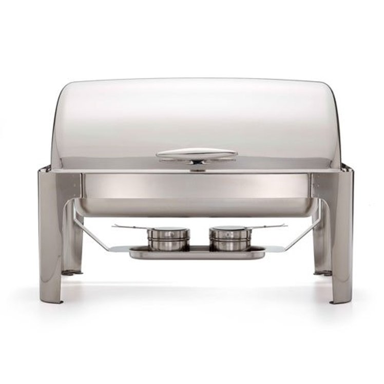 WINCO STAINLESS STEEL ROUND TOP CHAFER 8 QUART FULL
