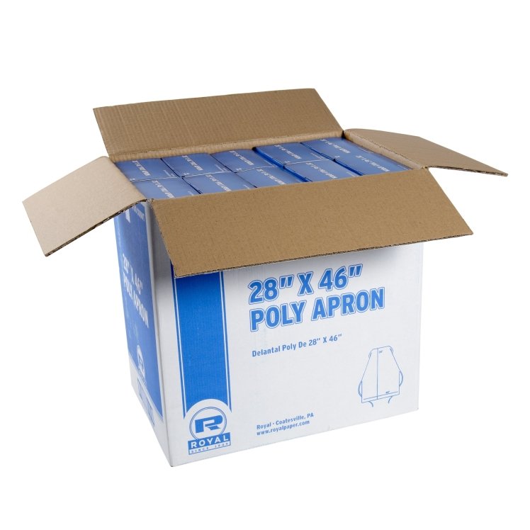 ROYAL PAPER WHITE ADULT 28X46 POLY APRON