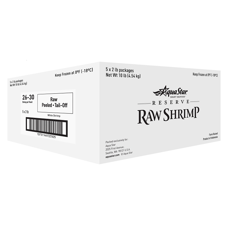 AQUA STAR PEELED TAIL-OFF WHITE SHRIMP 26-30