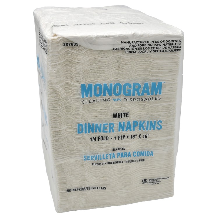 MONOGRAM 16X16 1 PLY WHITE DINNER NAPKIN