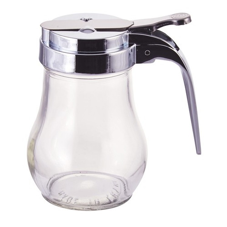 DISPENSER, SYRUP 6 OZ GLASS W/ CHROME PLATED LID