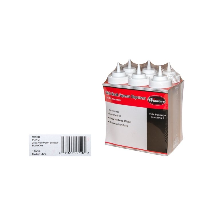 WINWARE CLEAR WIDE MOUTH PLASTIC 24 OZ SQUEEZE BOTTLE DISPENSER