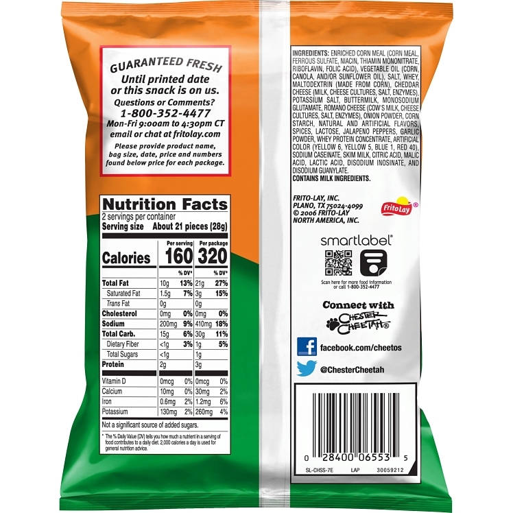 FRITO LAY POTATO CHIPS CHEETOS CHEDDAR JALAPENO