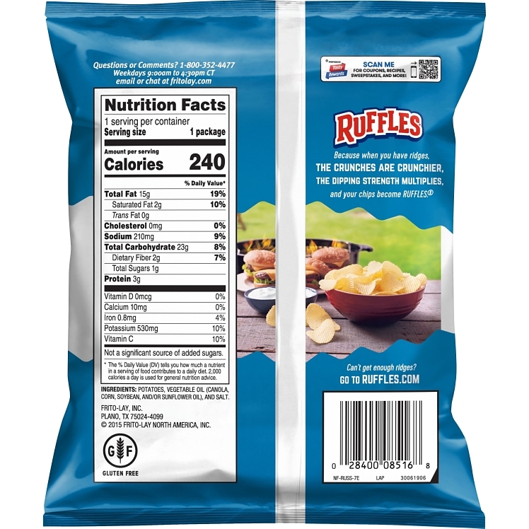 RUFFLES FRITO LAY POTATO CHIPS RUFFLES ORIGINAL