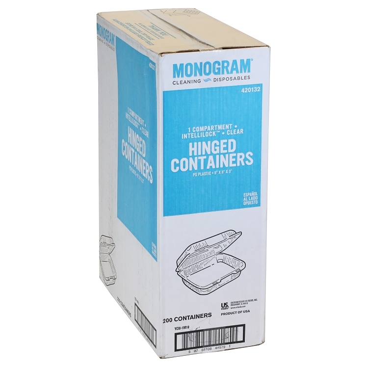 MONOGRAM 9X9 IN CLEAR PLASTIC 1 COMPARTMENT HINGED CONTAINER