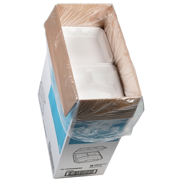 MONOGRAM 9X9.5 IN FOAM HINGED WHITE 3 COMPARTMENT CONTAINER