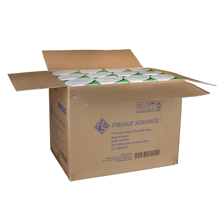 PRIME SOURCE RED/WHITE 7.75 INCH PAPER WRAP STRAW