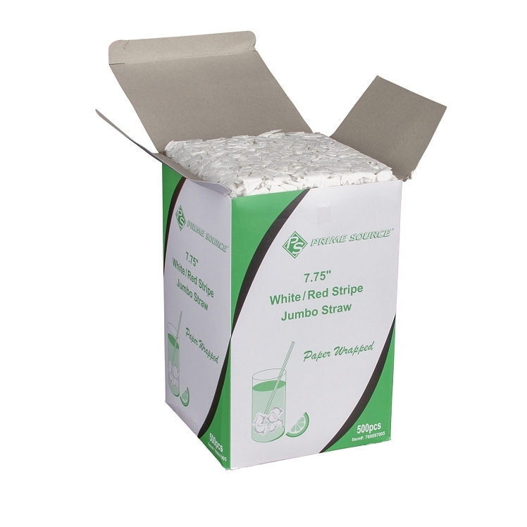 PRIME SOURCE RED/WHITE 7.75 INCH PAPER WRAP STRAW