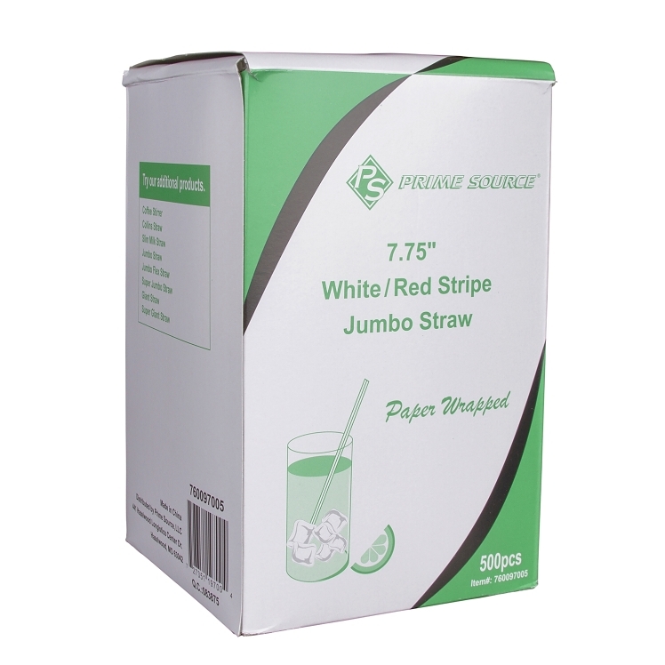 PRIME SOURCE RED/WHITE 7.75 INCH PAPER WRAP STRAW