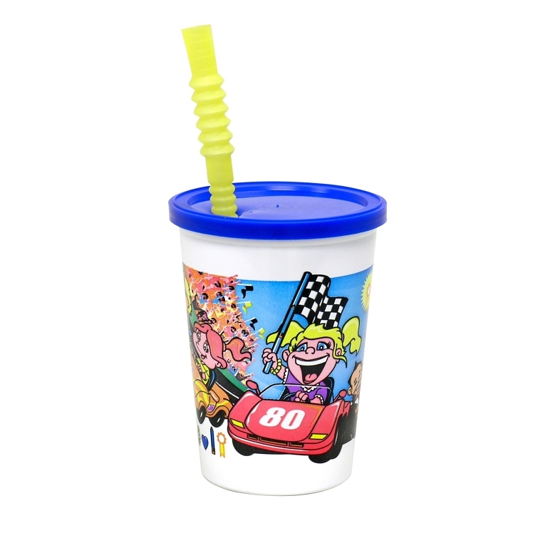FUN-CUPS KID PLASTIC COMBO CUPS WITH LIDS & STRAWS