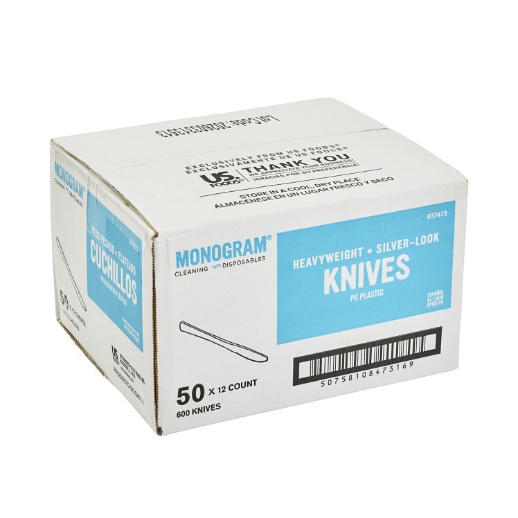 MONOGRAM KNIFE, HOLLOW SILVER POLYSTYRENE BULK PLASTIC